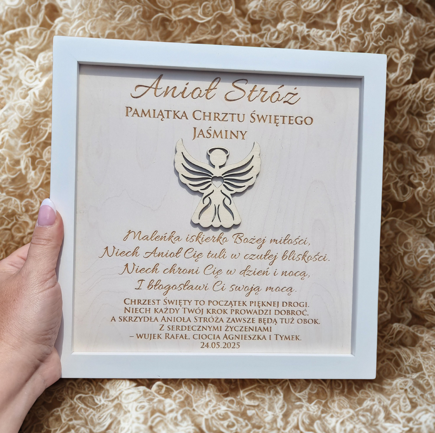 Guardian Angel Wooden Frame — Religious Keepsake