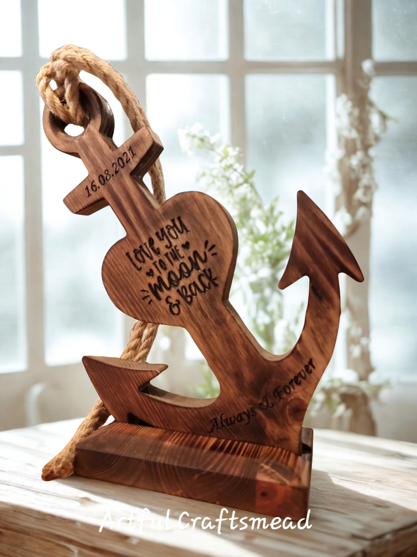 Personalised Wooden Anchor – Handmade Solid Pine Nautical Decor