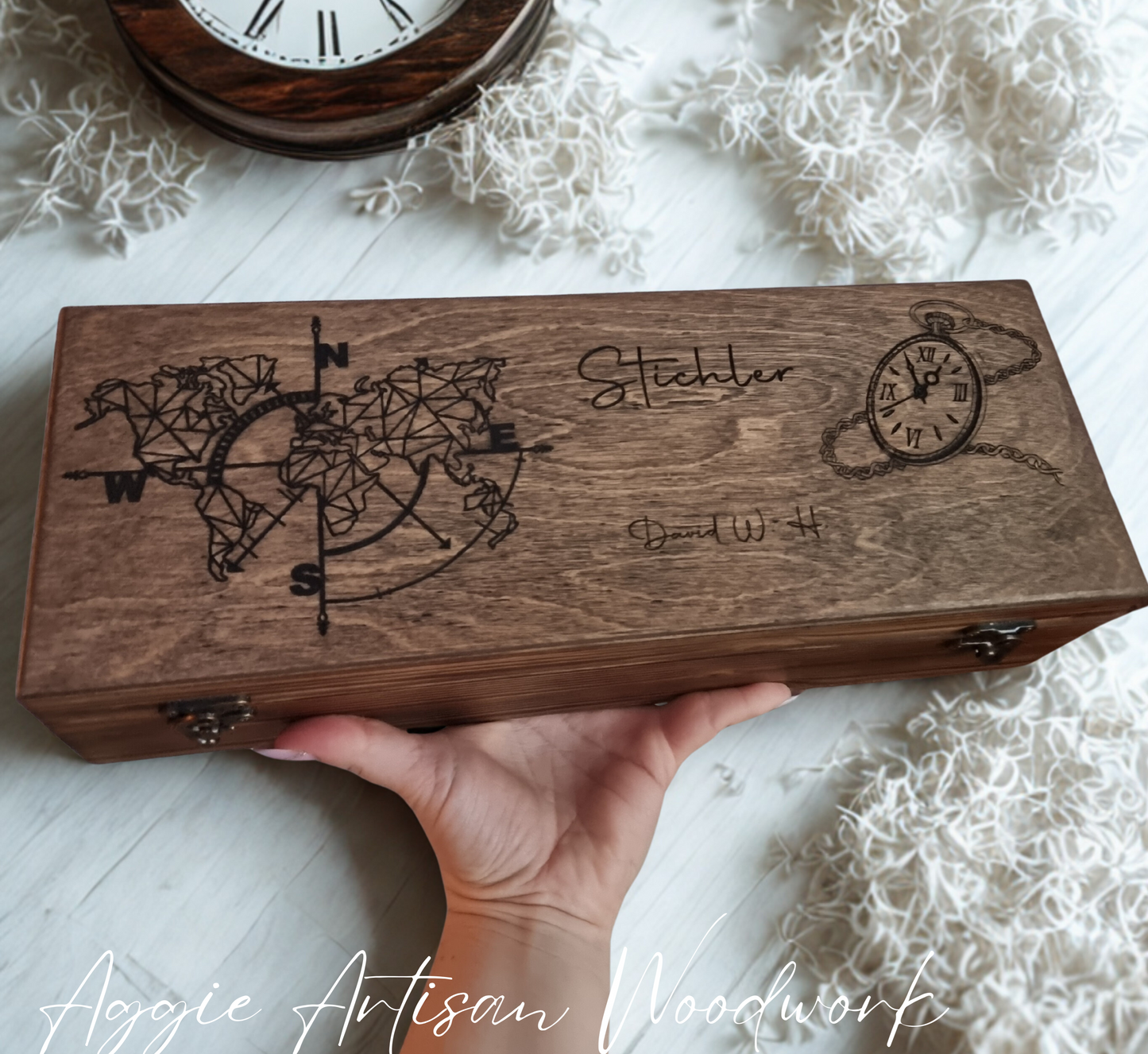 Handcrafted Personalised Wooden Watch Box for 6 Watches