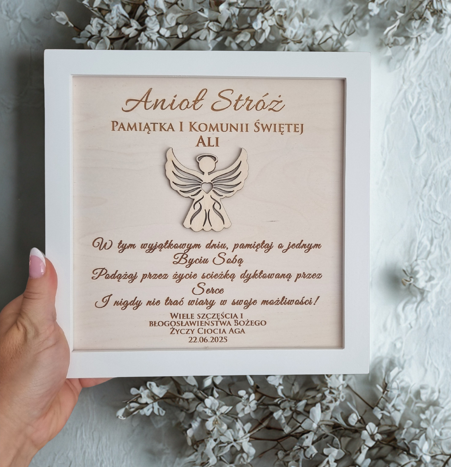 Guardian Angel Wooden Frame — Religious Keepsake