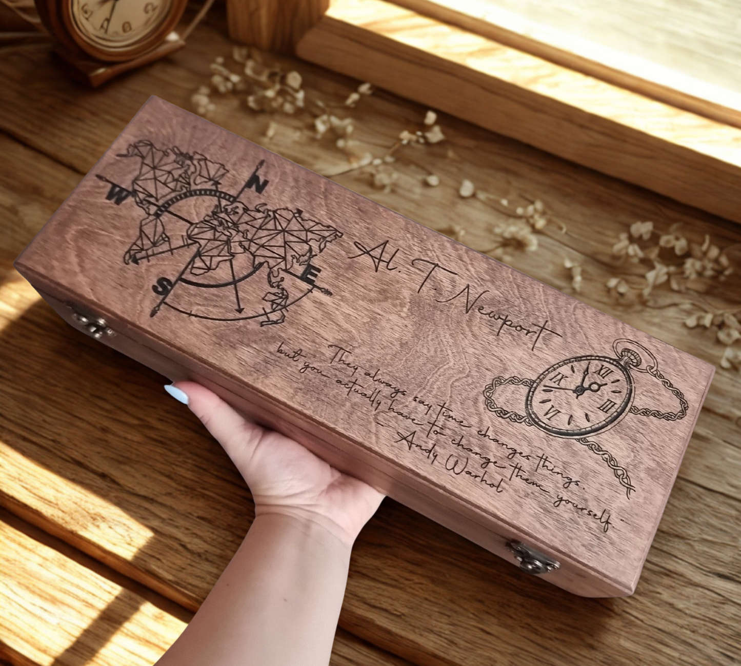 Handcrafted Personalised Wooden Watch Box for 6 Watches