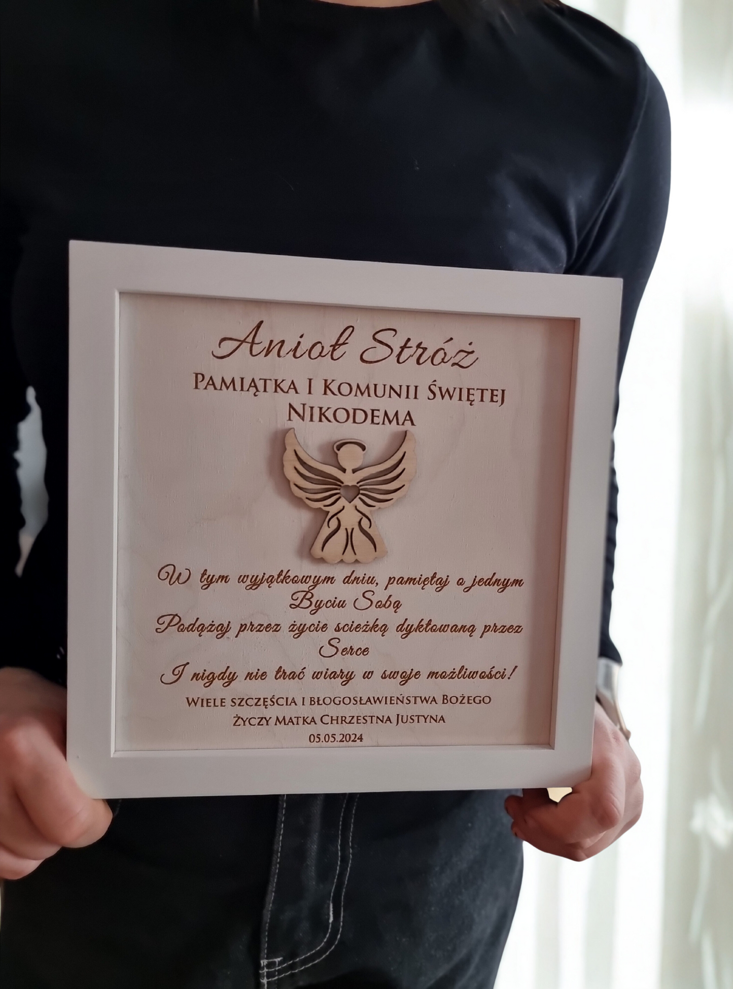 Guardian Angel Wooden Frame — Religious Keepsake