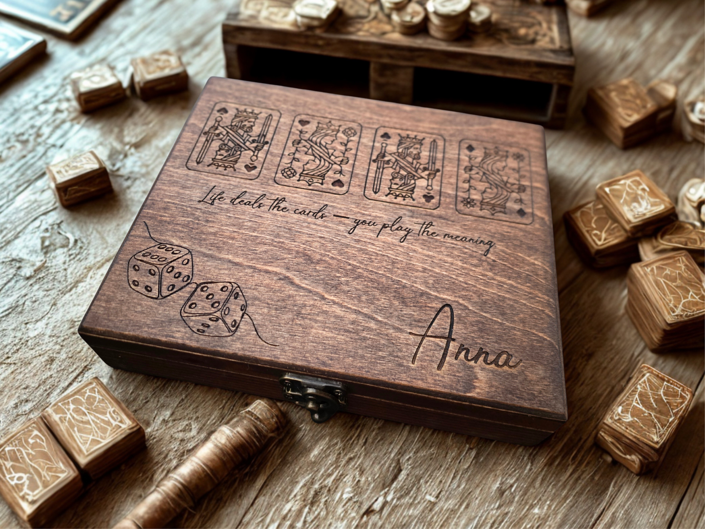 Personalised Wooden Playing Card & Dice Box – Handcrafted Luxury Storage