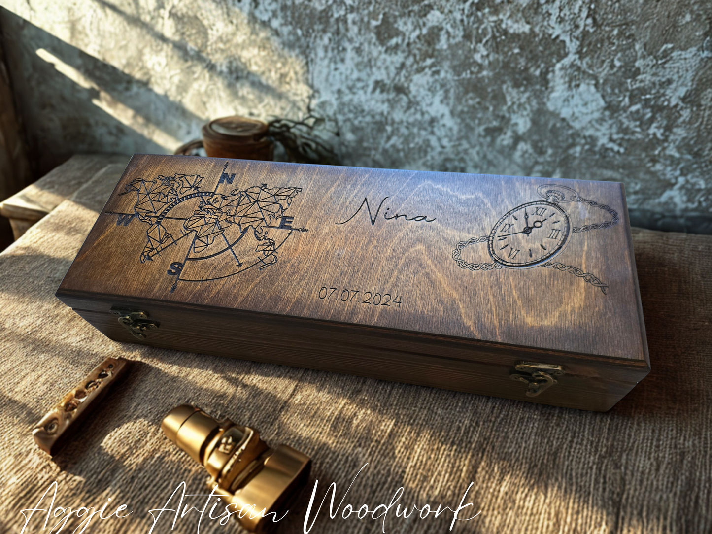 Handcrafted Personalised Wooden Watch Box for 6 Watches