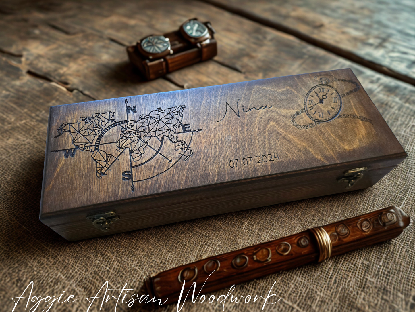 Handcrafted Personalised Wooden Watch Box for 6 Watches
