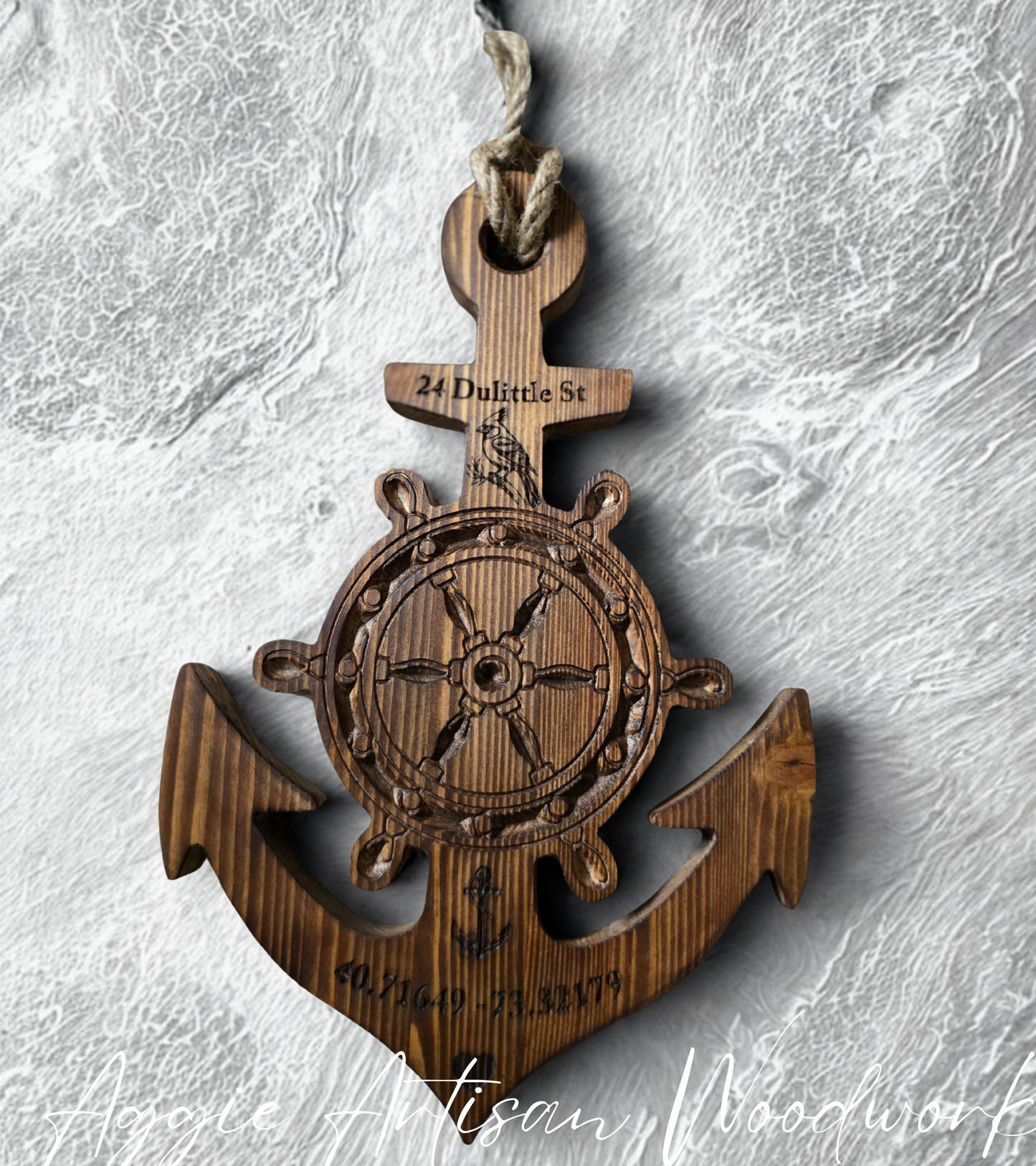 Memorial Wooden Anchor with Ship Wheel – Personalised In Loving Memory Keepsake
