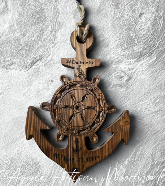 Memorial Wooden Anchor with Ship Wheel – Personalised In Loving Memory Keepsake