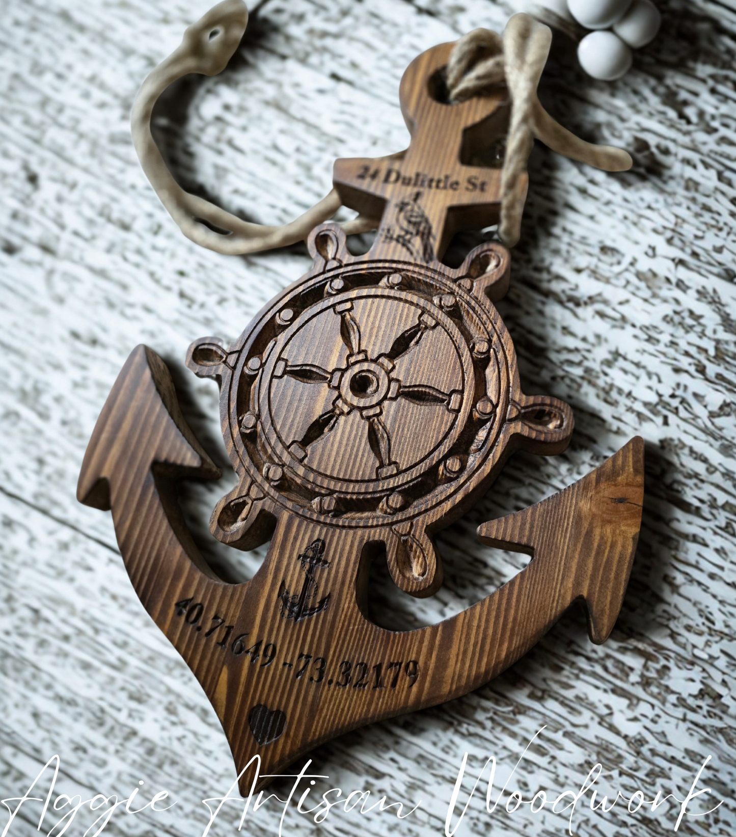 Memorial Wooden Anchor with Ship Wheel – Personalised In Loving Memory Keepsake