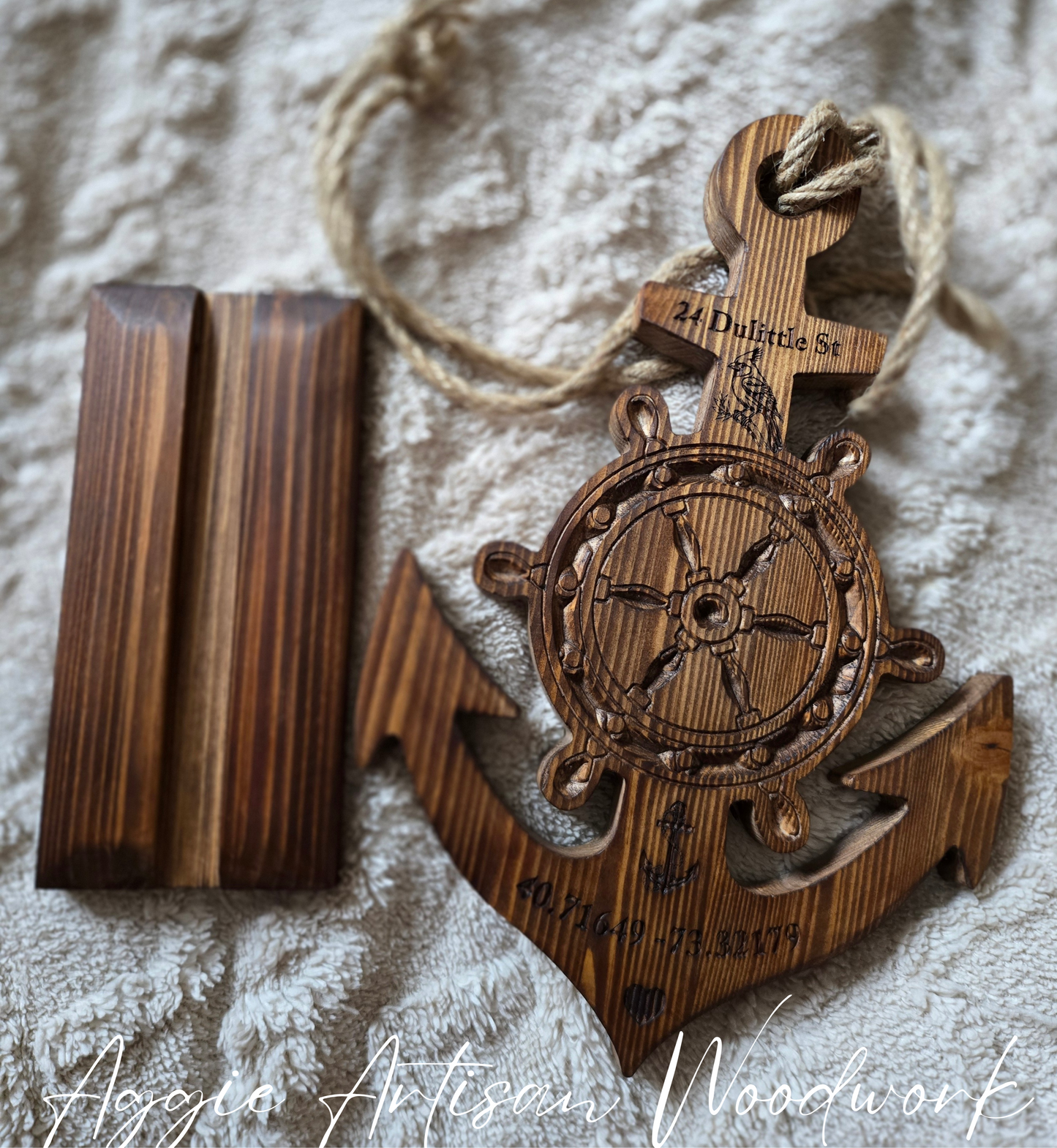 Memorial Wooden Anchor with Ship Wheel – Personalised In Loving Memory Keepsake