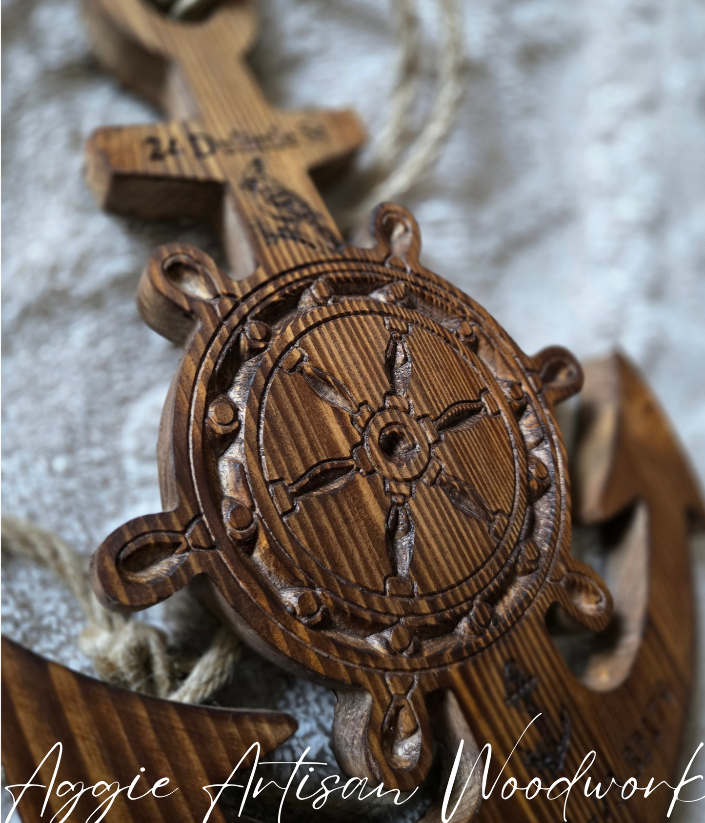 Memorial Wooden Anchor with Ship Wheel – Personalised In Loving Memory Keepsake