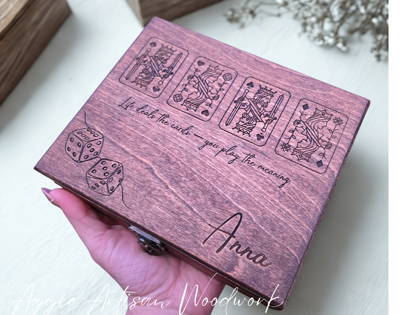 Personalised Wooden Playing Card & Dice Box – Handcrafted Luxury Storage