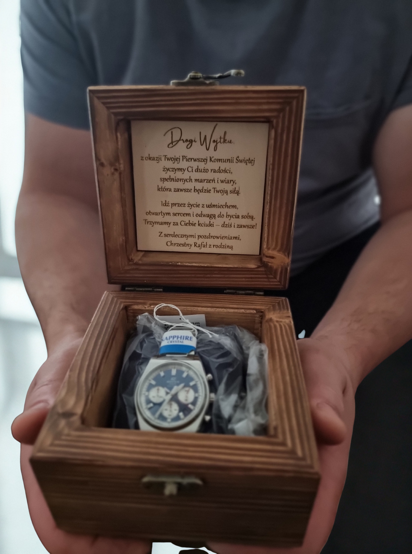 Personalised First Holy Communion Wooden Keepsake Box | Handmade Pine Box for Watch, Jewellery or Special Mementos
