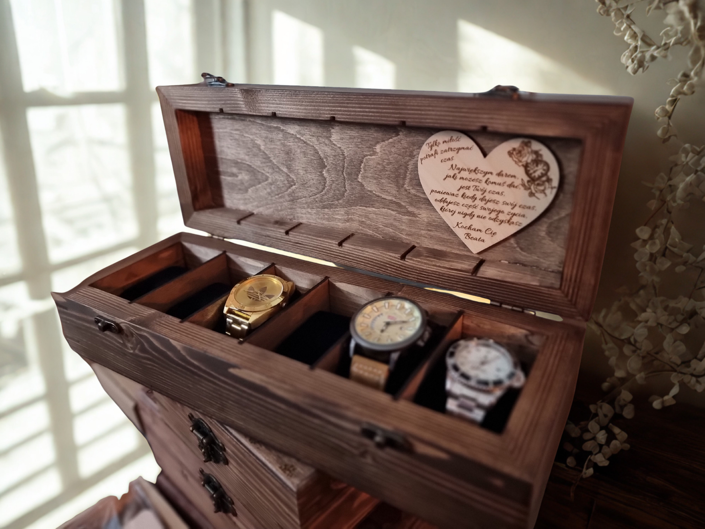 Personalised Wooden Watch Box – Text Only Engraving (1–12 Watches)