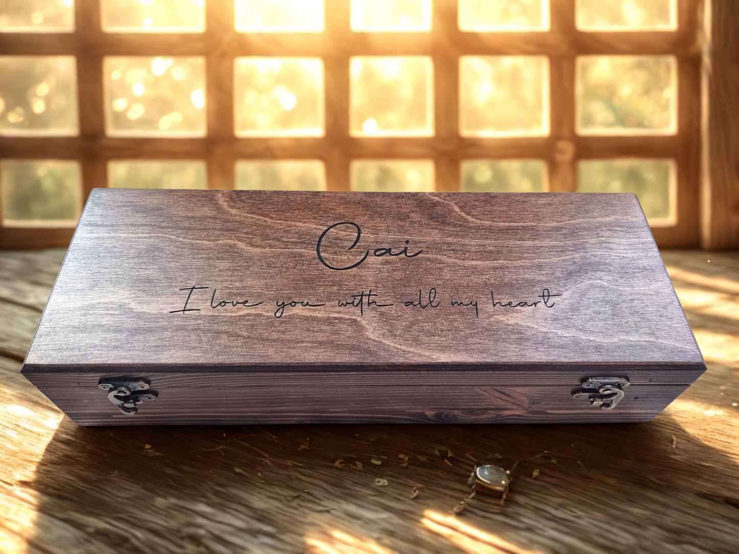 Personalised Wooden Watch Box – Text Only Engraving (1–12 Watches)