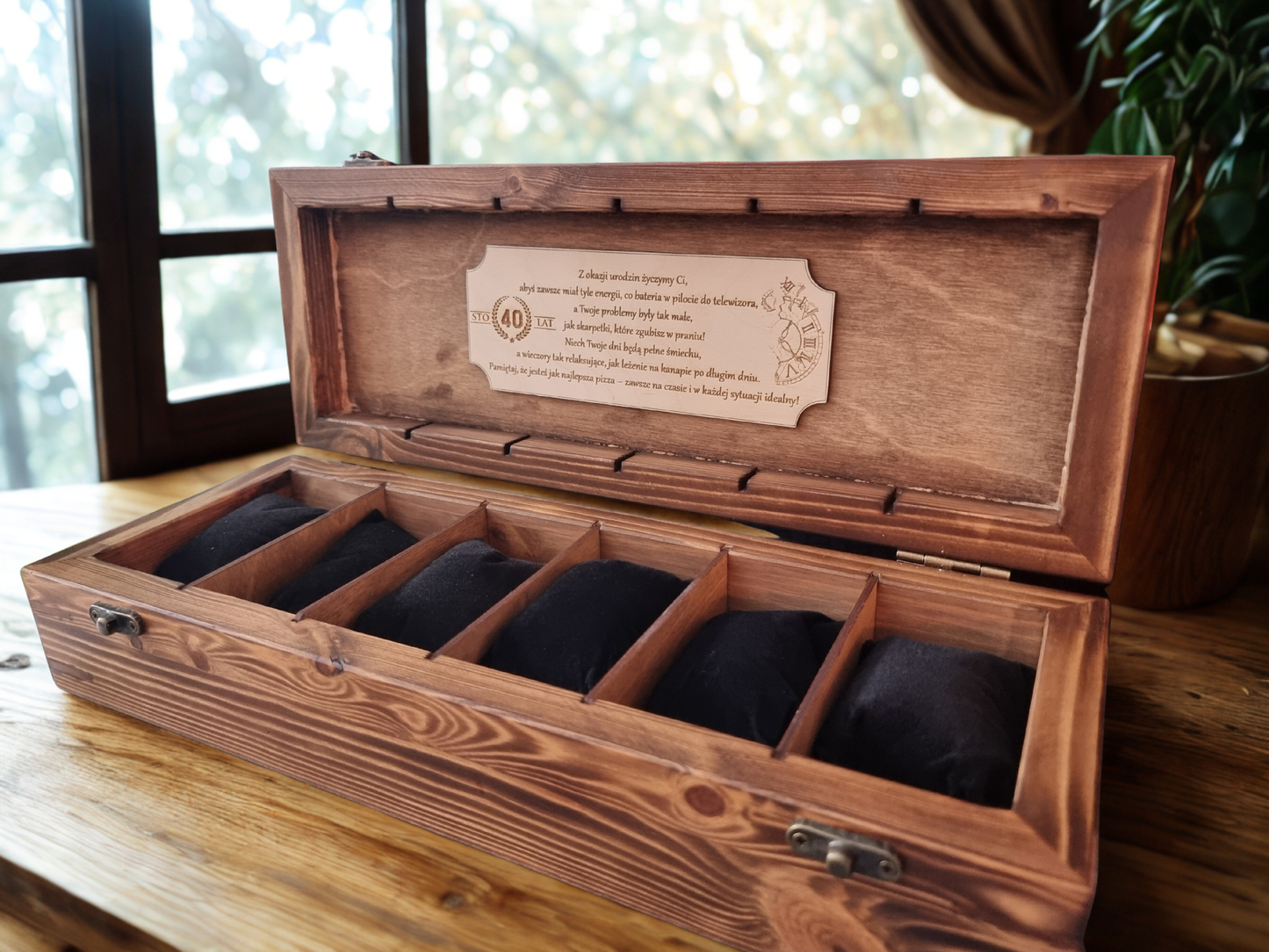 Personalised Wooden Watch Box – Text Only Engraving (1–12 Watches)