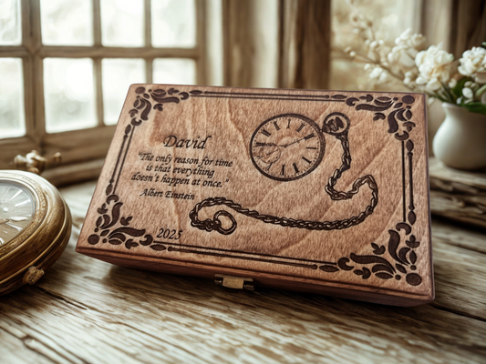 Personalised Pocket Watch Wooden Box – Handmade Keepsake with Black Felt Interior