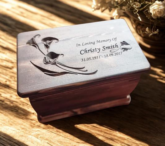Handcrafted Wooden Cremation Urn – Lily Memorial Design