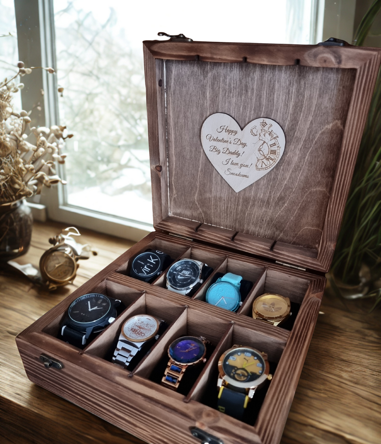 Personalised Wooden Watch Box – Text Only Engraving (1–12 Watches)