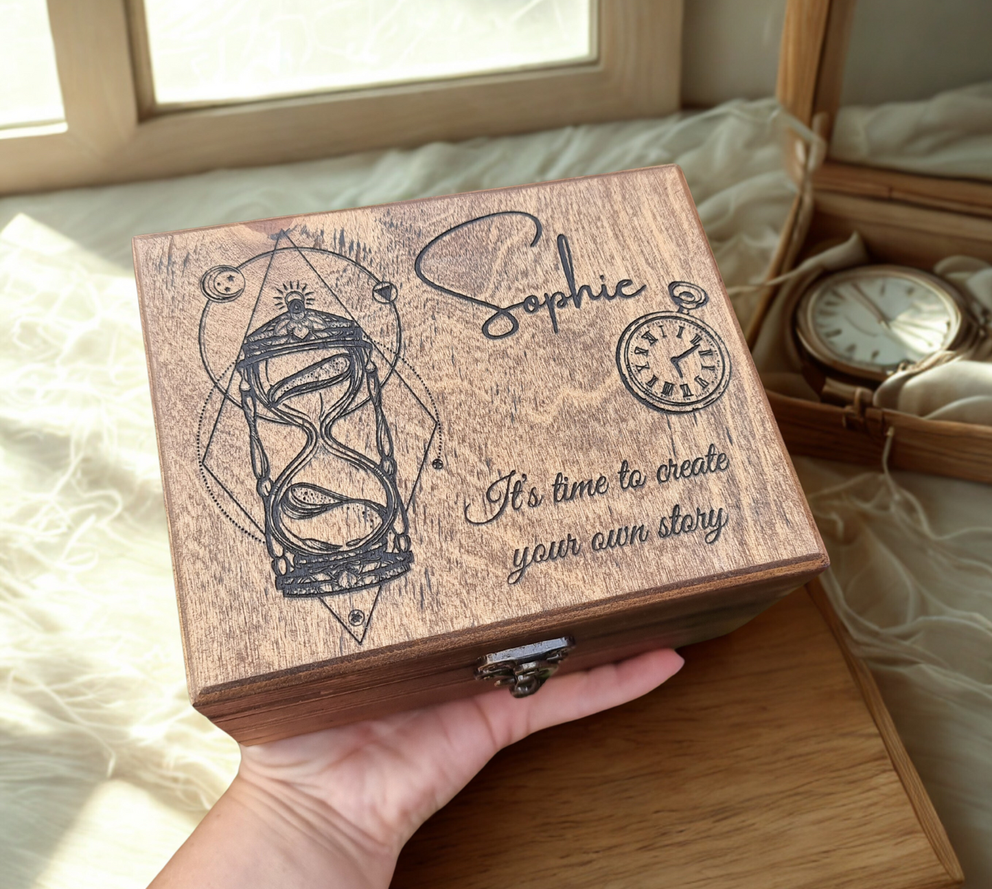Personalised Wooden Watch Box for 2 Watches – Handmade Solid Wood Case