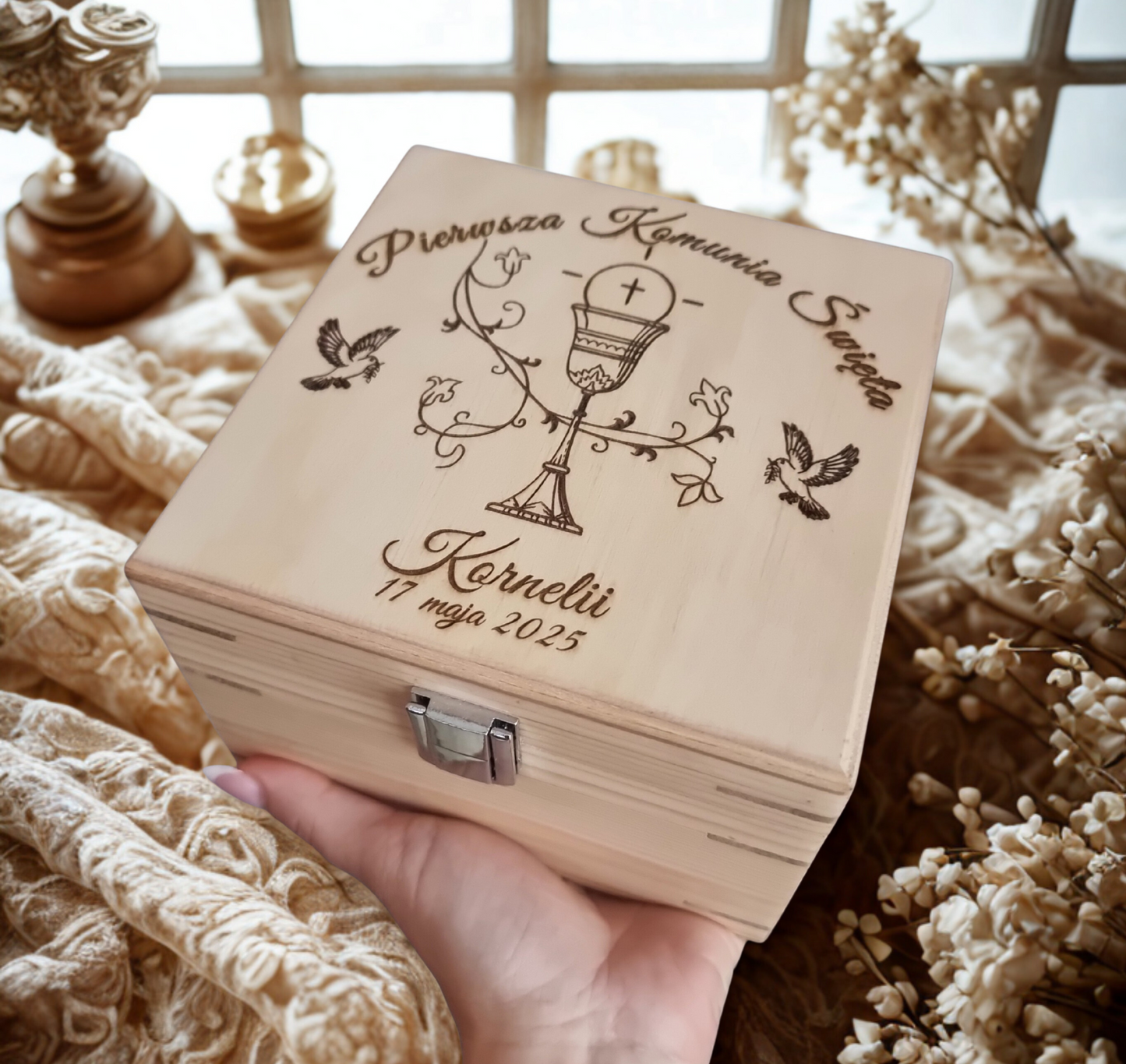 Personalised Wooden Communion Keepsake Box