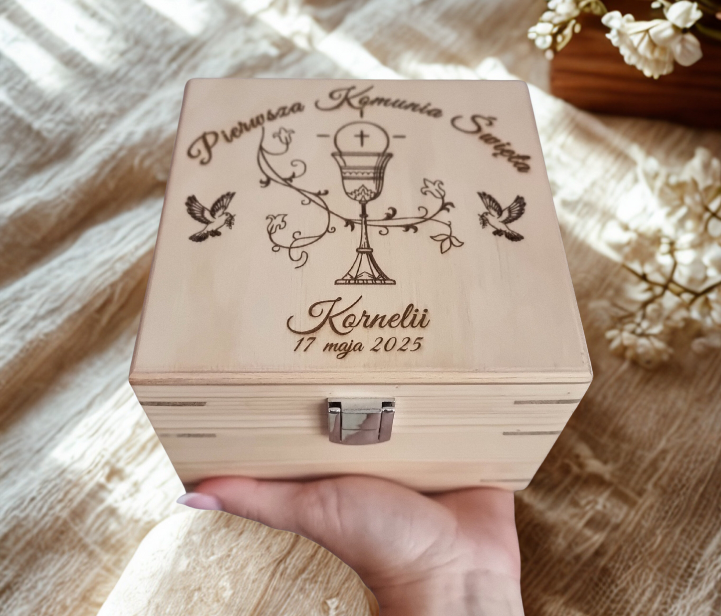 Personalised Wooden Communion Keepsake Box