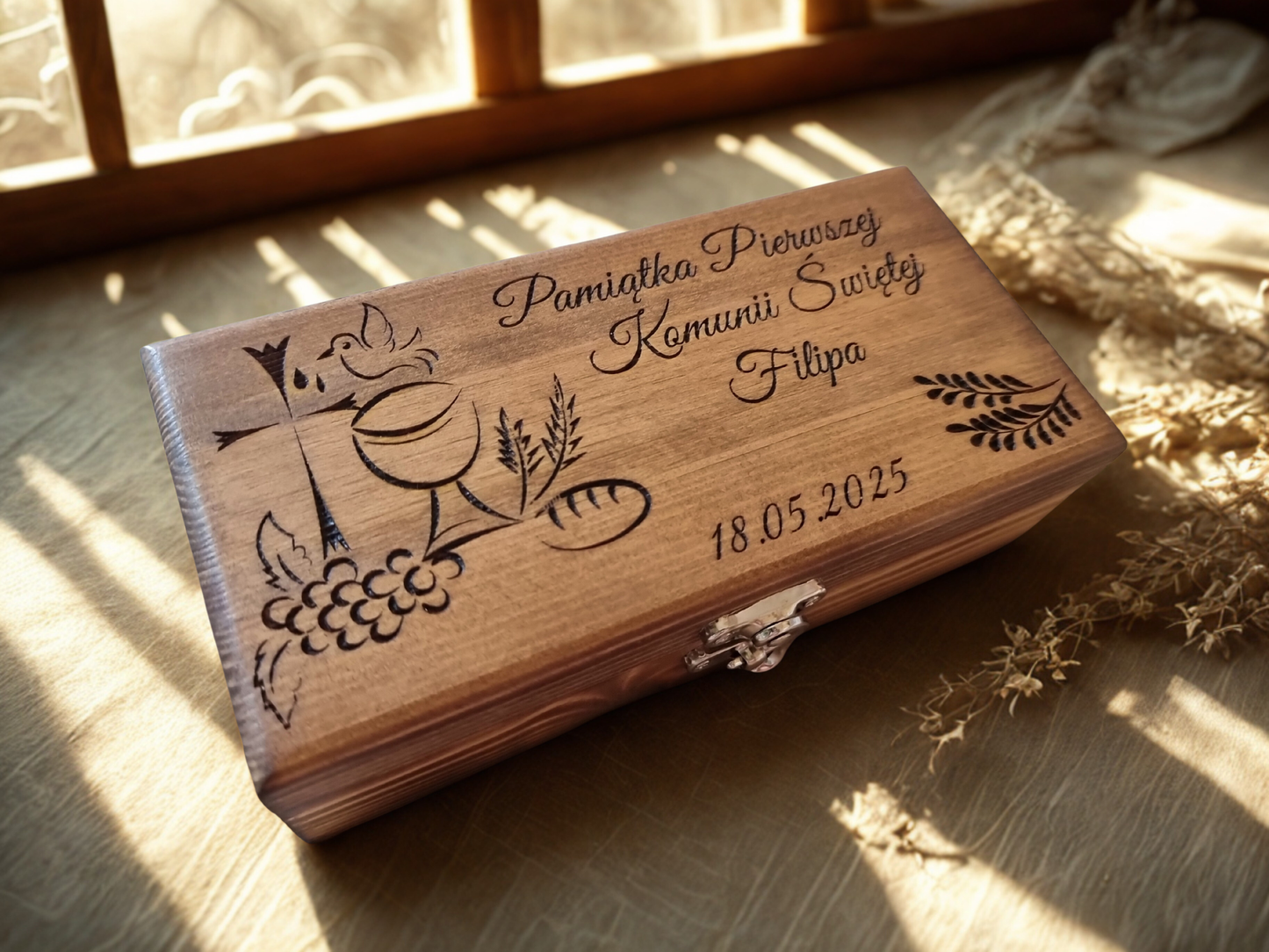 Personalised Solid Pine Religious Keepsake Box