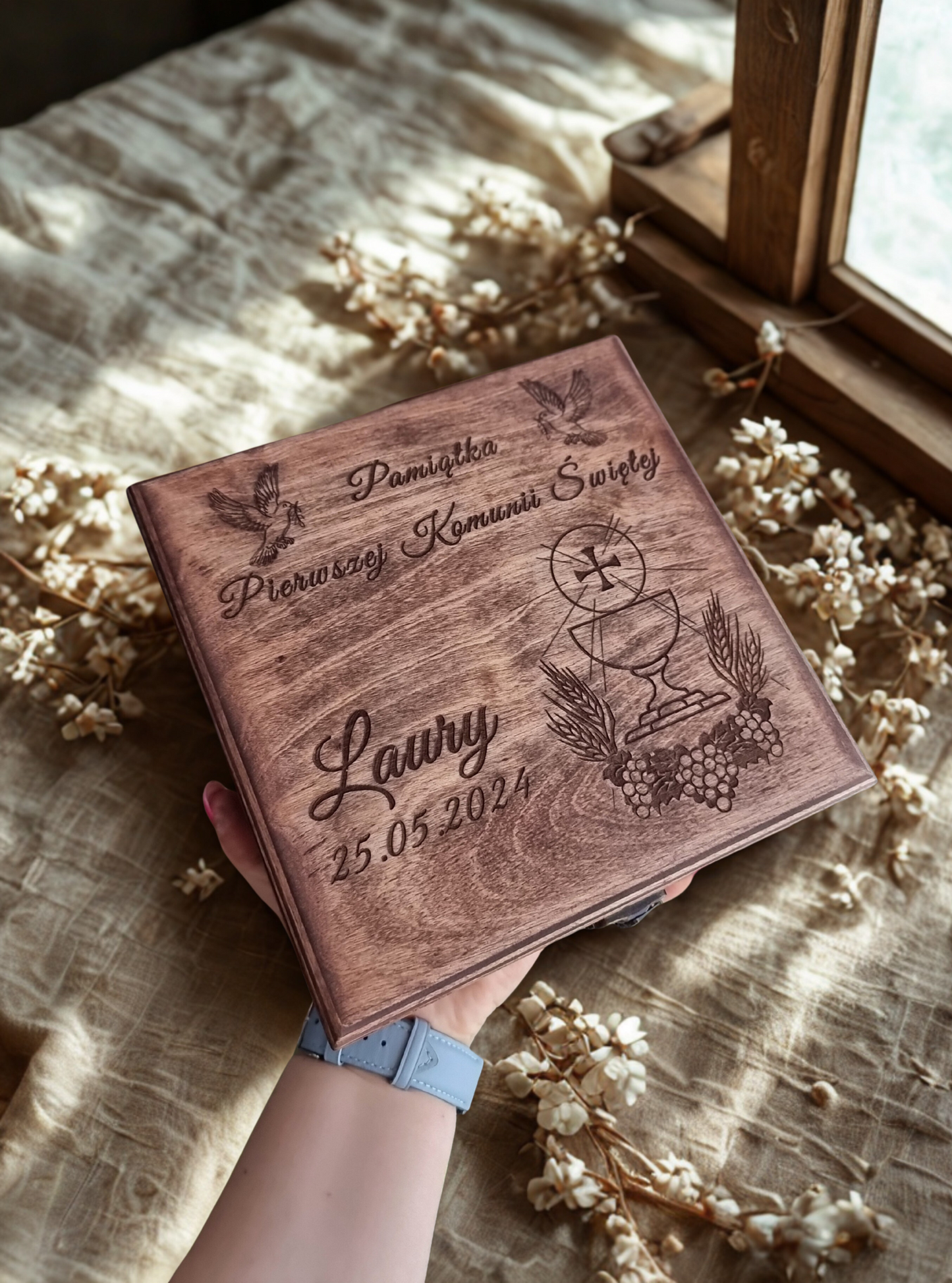 Large Personalised First Holy Communion Wooden Box | Handmade Keepsake with Divider | Custom Engraved Religious Gift
