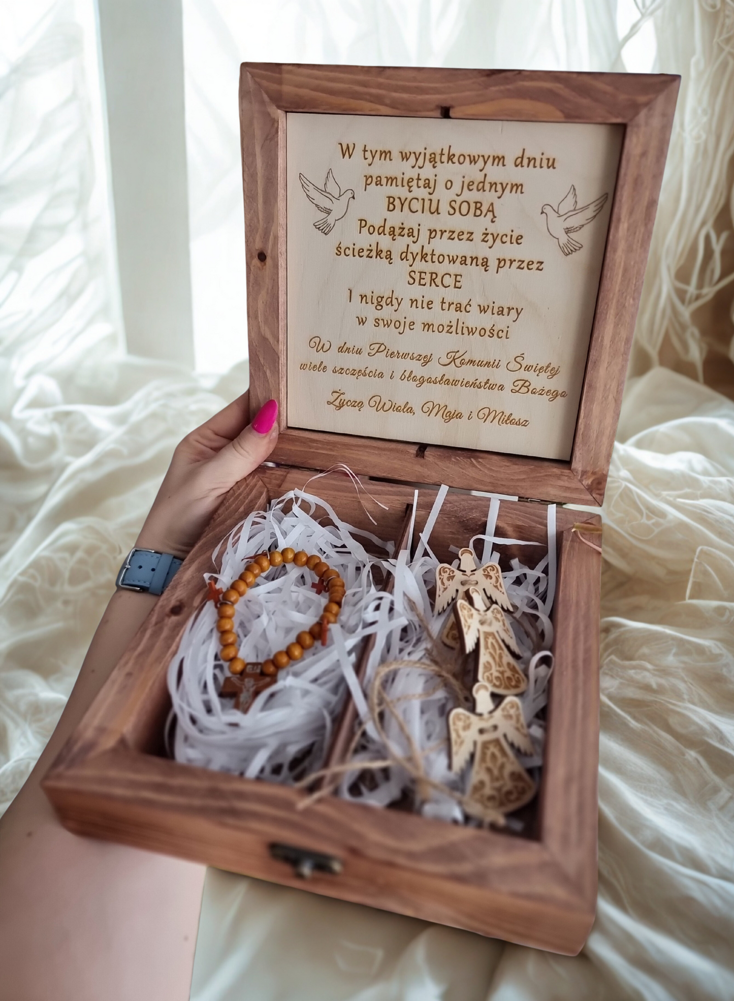 Large Personalised First Holy Communion Wooden Box | Handmade Keepsake with Divider | Custom Engraved Religious Gift