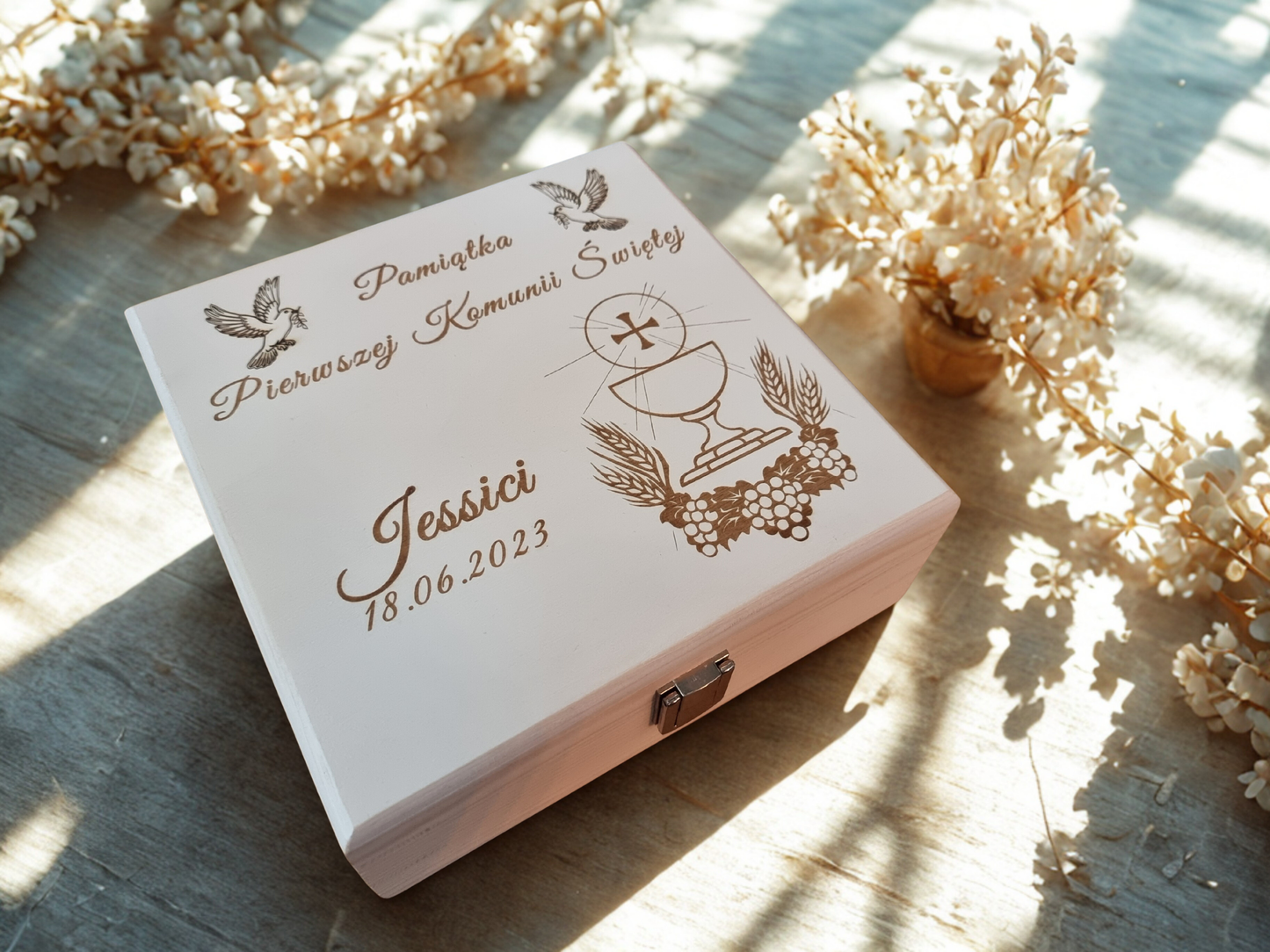 Large Personalised First Holy Communion Wooden Box | Handmade Keepsake with Divider | Custom Engraved Religious Gift