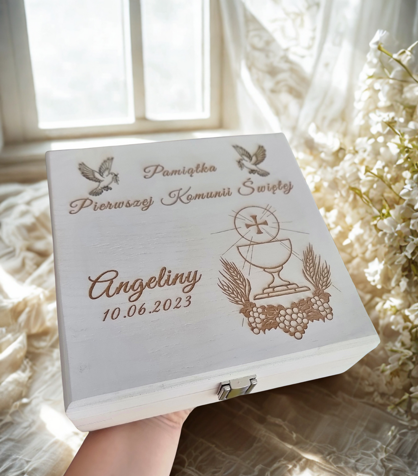 Large Personalised First Holy Communion Wooden Box | Handmade Keepsake with Divider | Custom Engraved Religious Gift