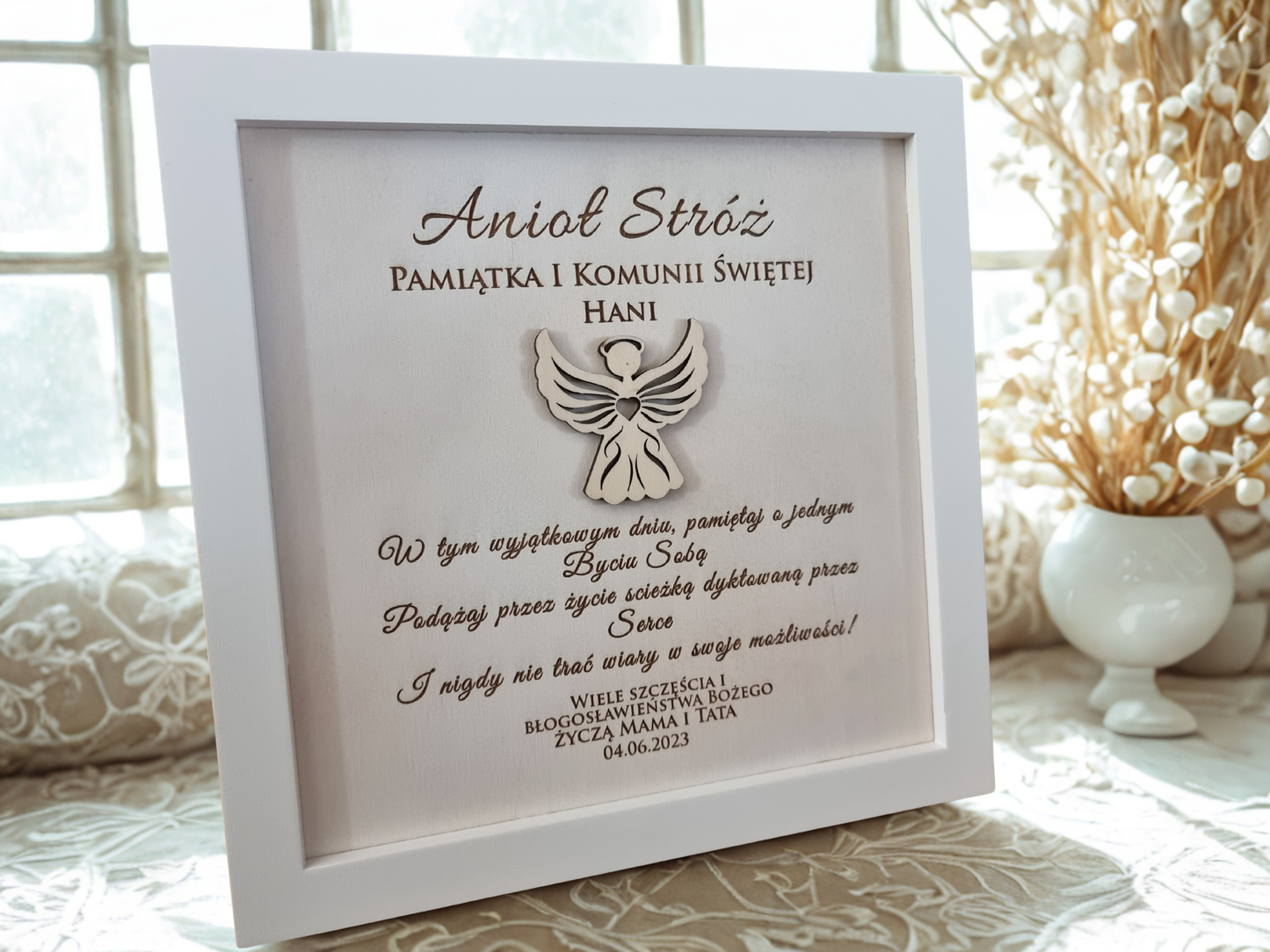 Guardian Angel Wooden Frame — Religious Keepsake