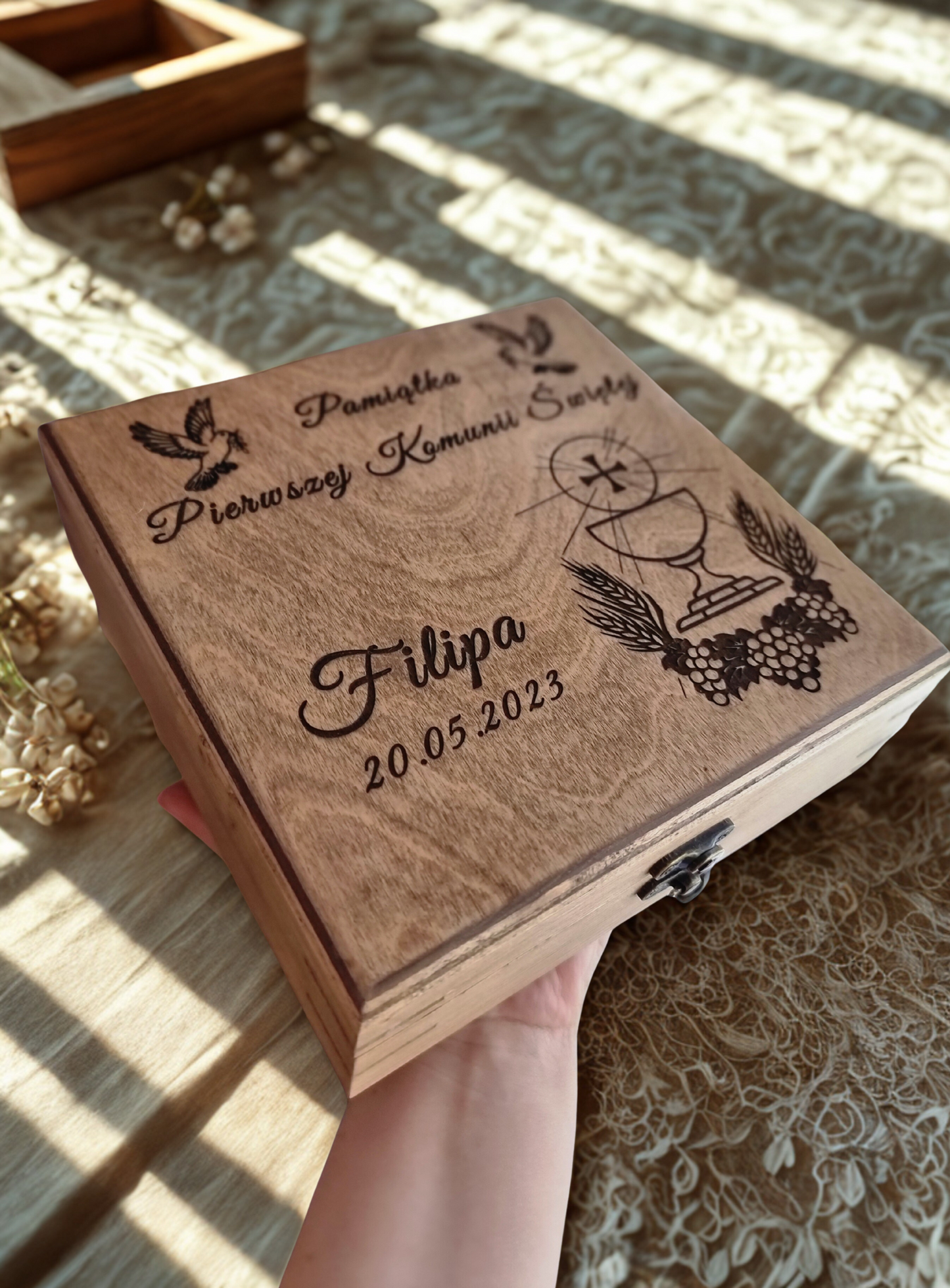 Large Personalised First Holy Communion Wooden Box | Handmade Keepsake with Divider | Custom Engraved Religious Gift