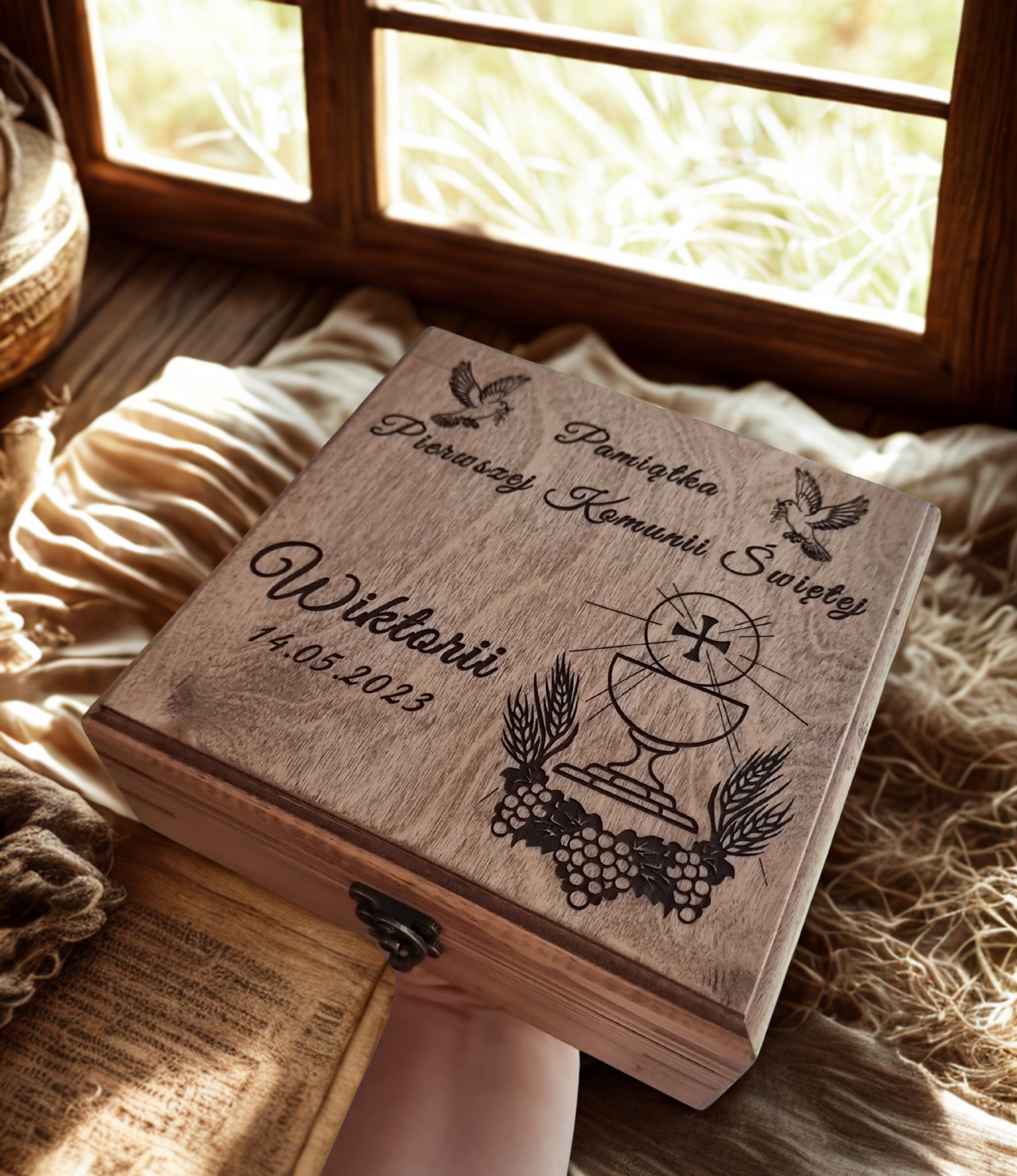 Large Personalised First Holy Communion Wooden Box | Handmade Keepsake with Divider | Custom Engraved Religious Gift