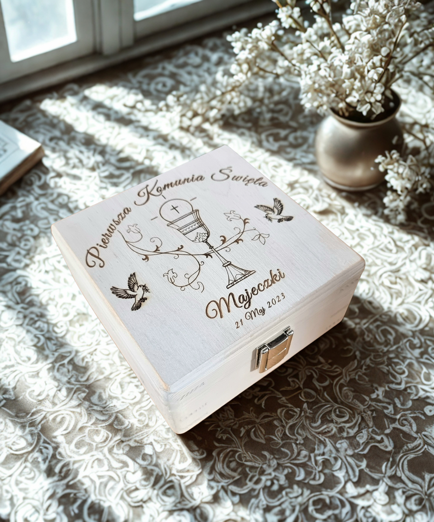 Personalised Wooden Communion Keepsake Box
