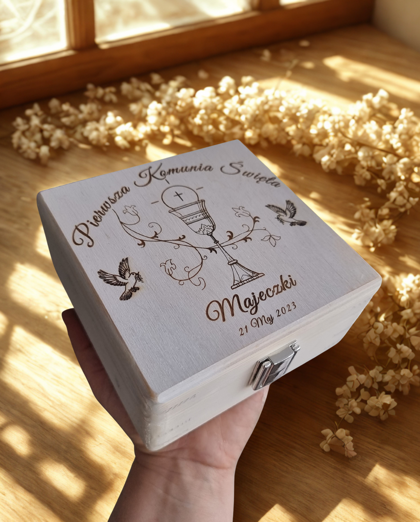 Personalised Wooden Communion Keepsake Box