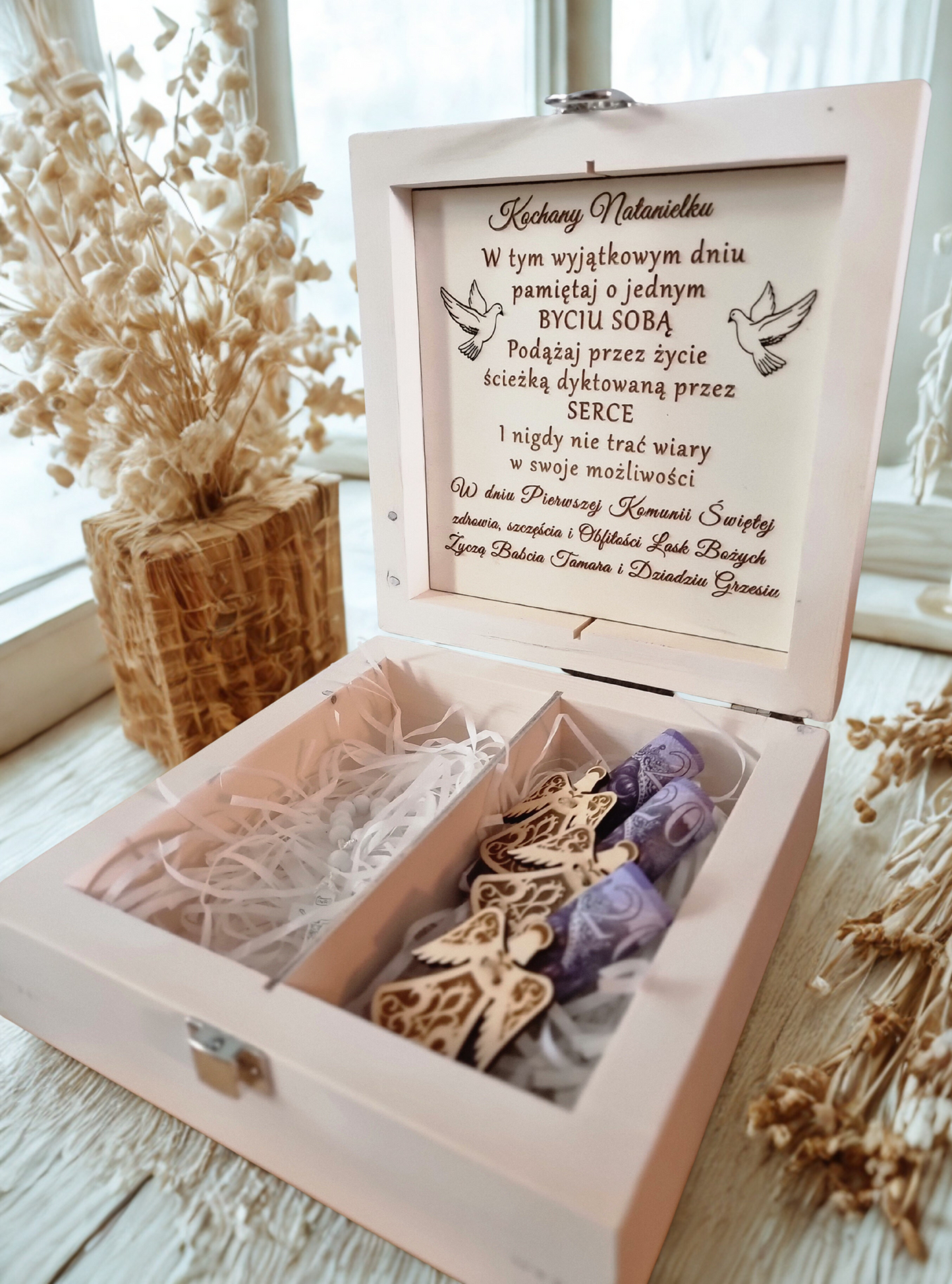 Large Personalised First Holy Communion Wooden Box | Handmade Keepsake with Divider | Custom Engraved Religious Gift