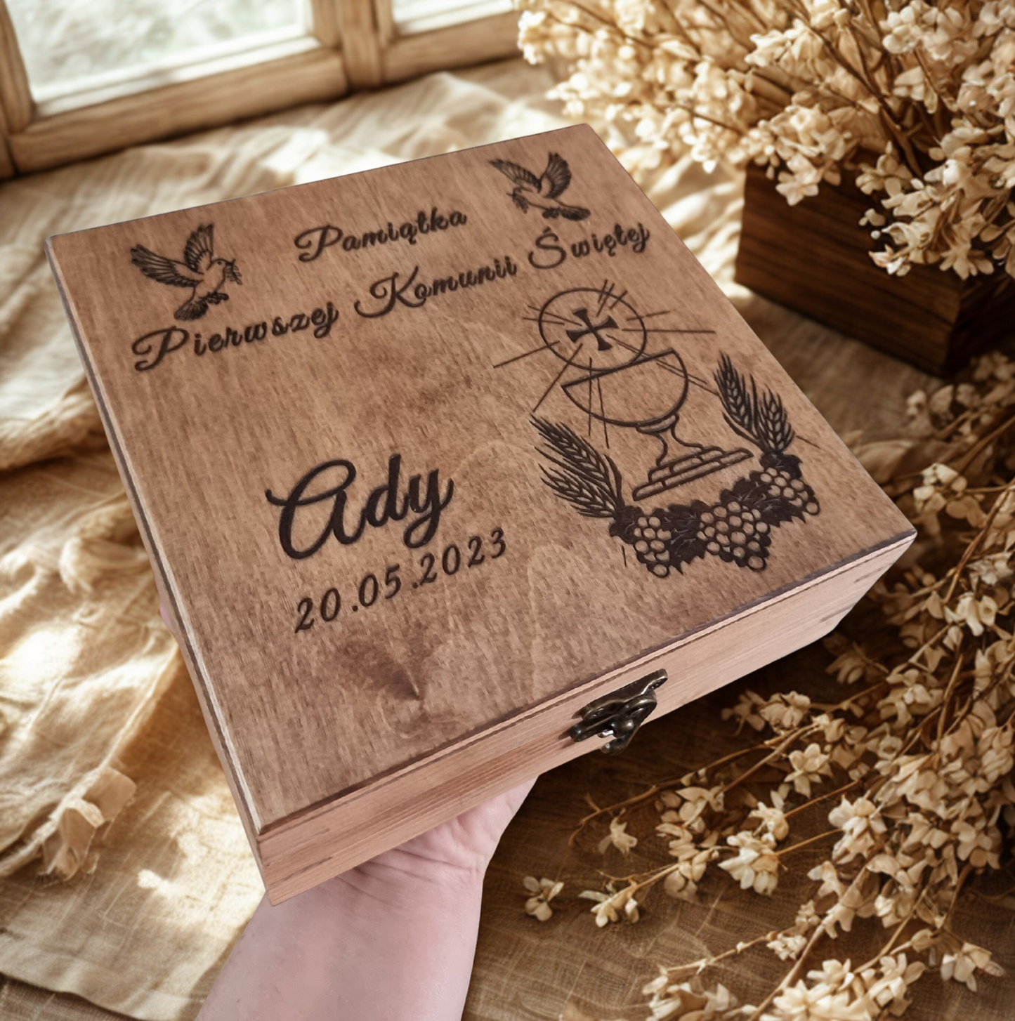 Large Personalised First Holy Communion Wooden Box | Handmade Keepsake with Divider | Custom Engraved Religious Gift