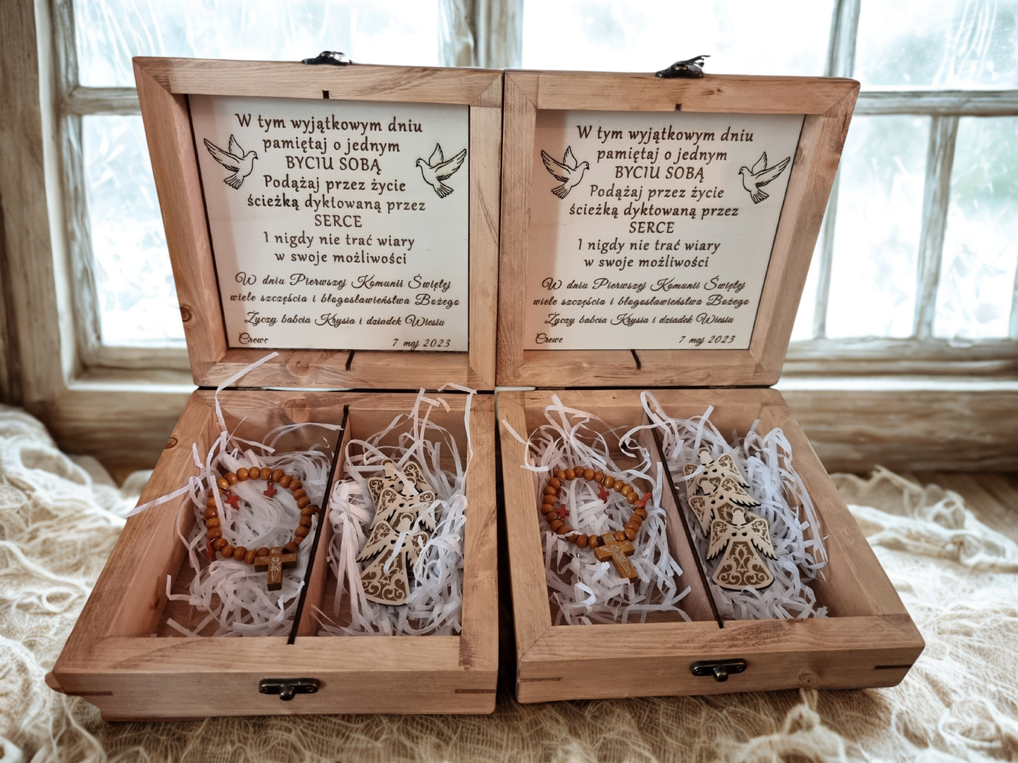 Large Personalised First Holy Communion Wooden Box | Handmade Keepsake with Divider | Custom Engraved Religious Gift