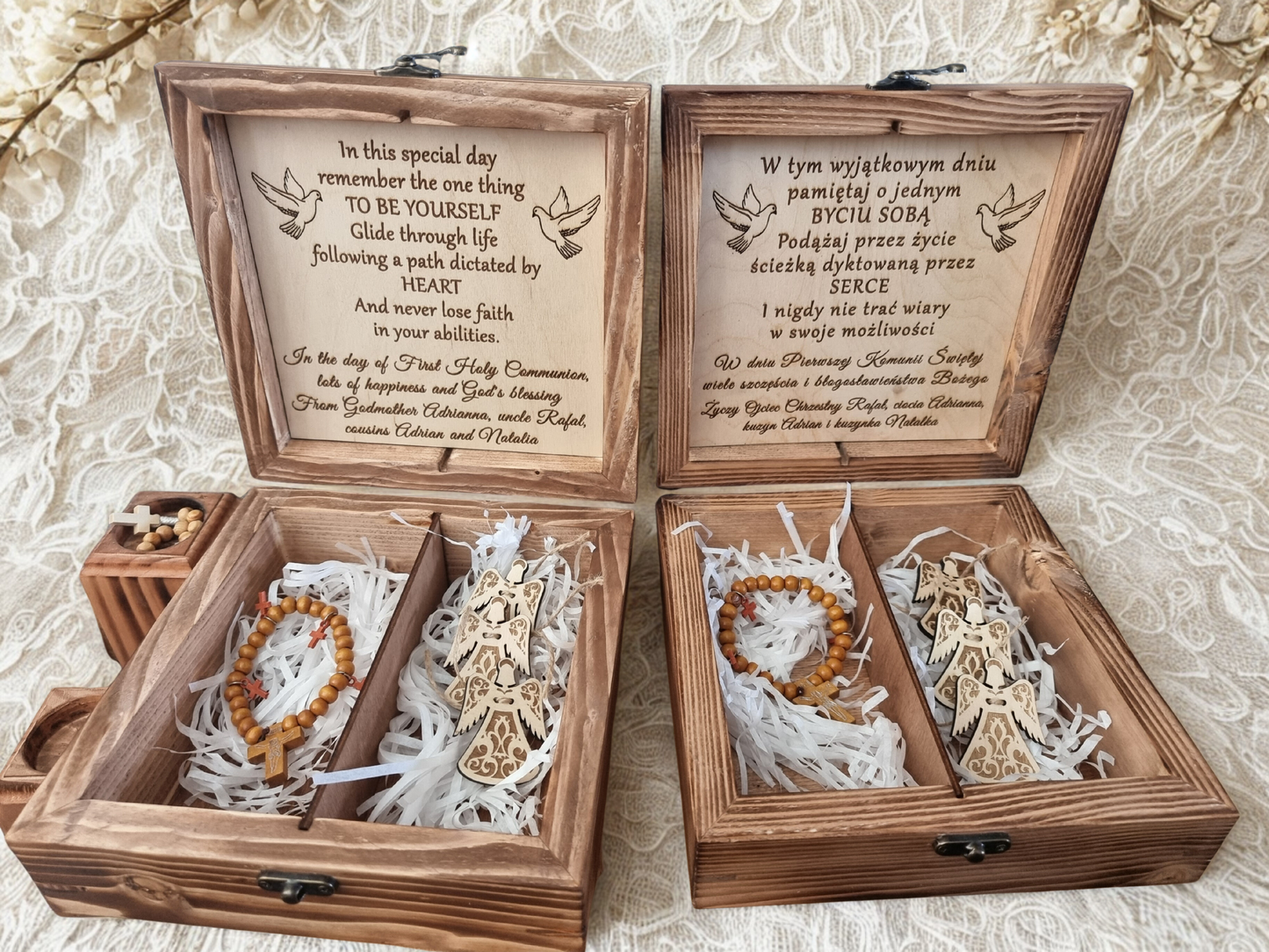 Large Personalised First Holy Communion Wooden Box | Handmade Keepsake with Divider | Custom Engraved Religious Gift