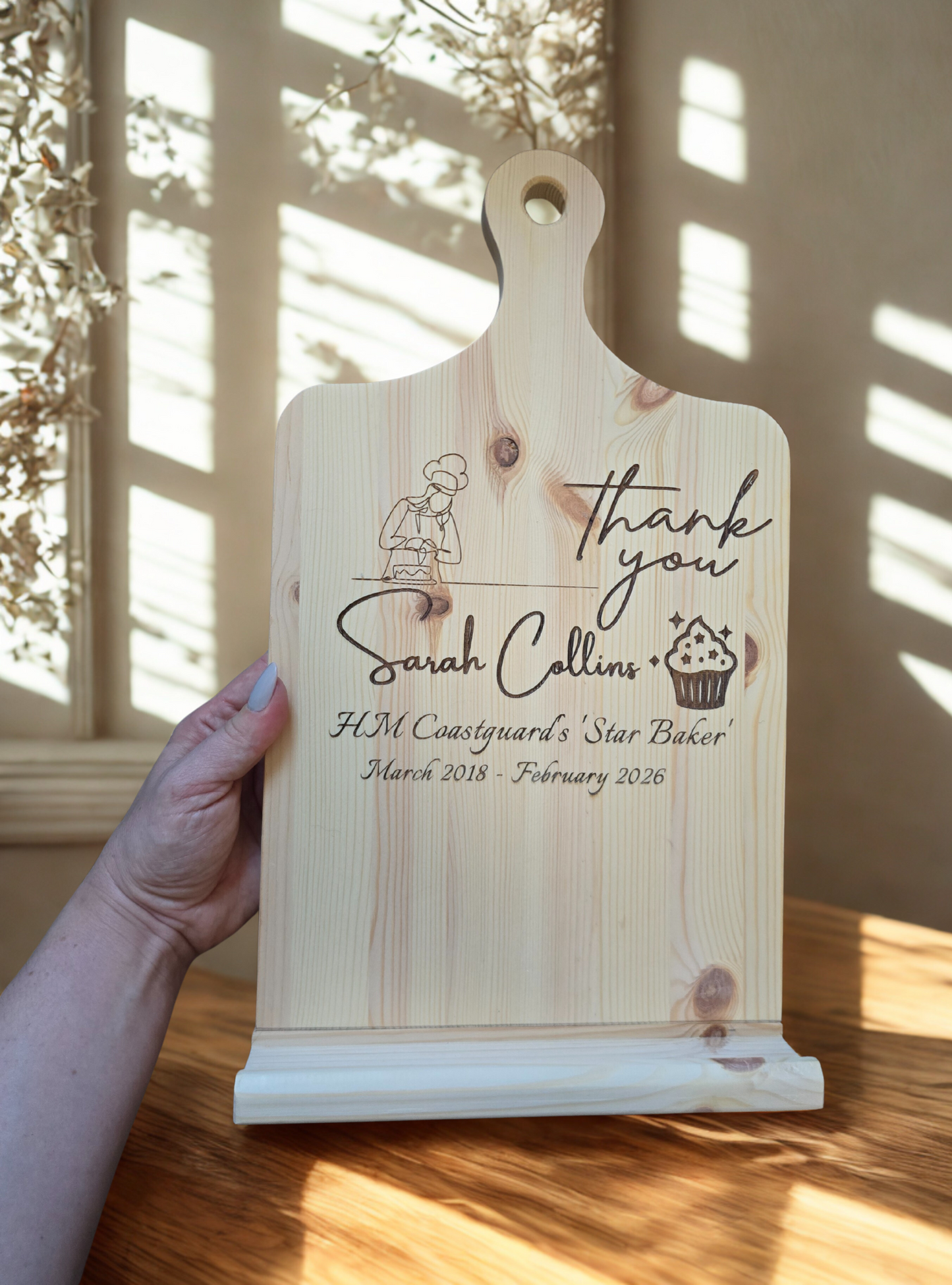 Personalised Wooden Cookbook Stand | Engraved Recipe Book Holder | Handmade Kitchen Book Stand | Custom Gift for Bakers