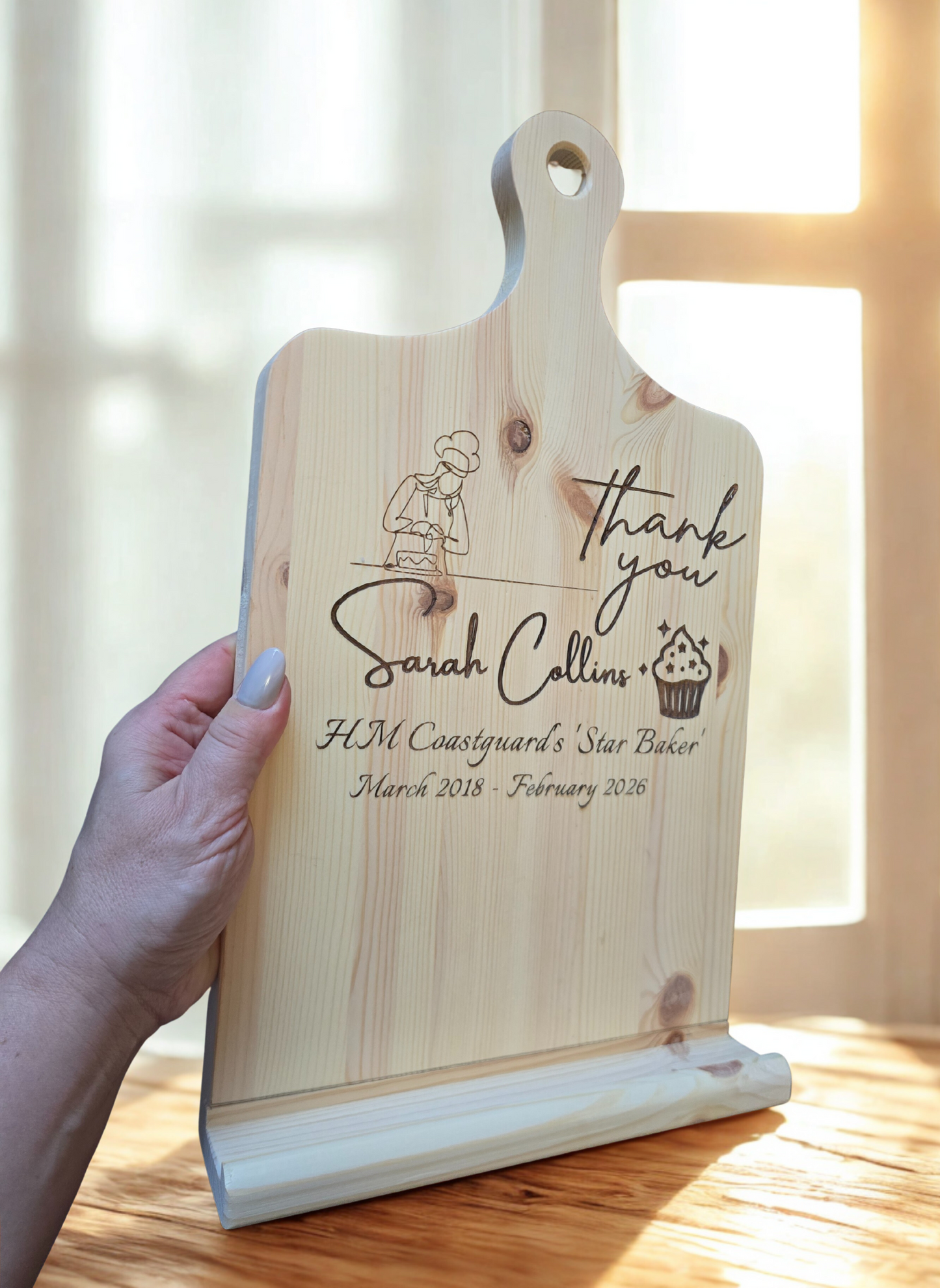 Personalised Wooden Cookbook Stand | Engraved Recipe Book Holder | Handmade Kitchen Book Stand | Custom Gift for Bakers