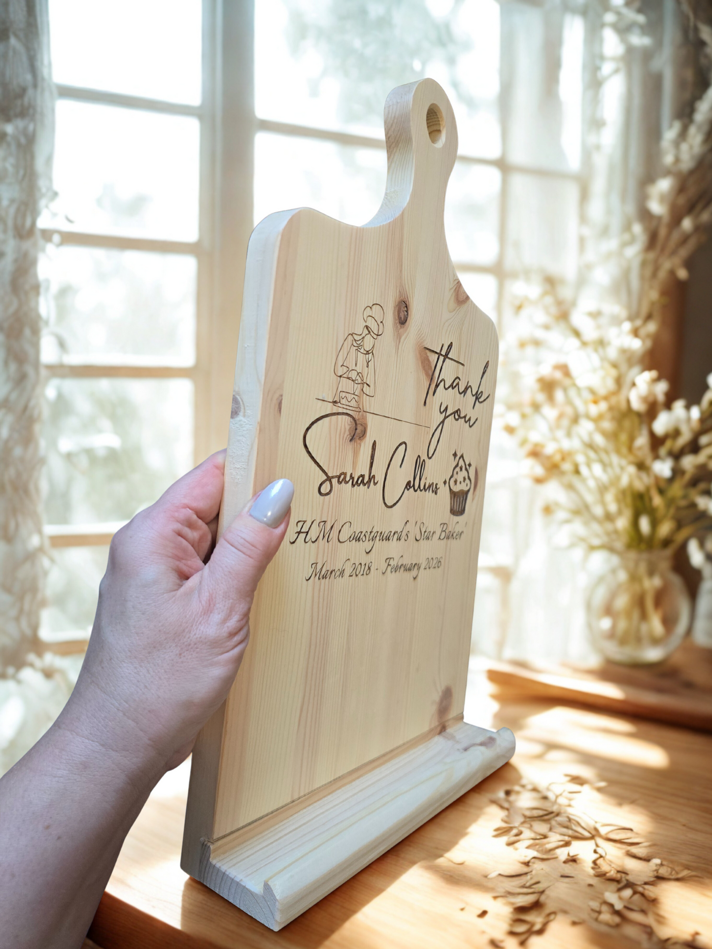Personalised Wooden Cookbook Stand | Engraved Recipe Book Holder | Handmade Kitchen Book Stand | Custom Gift for Bakers