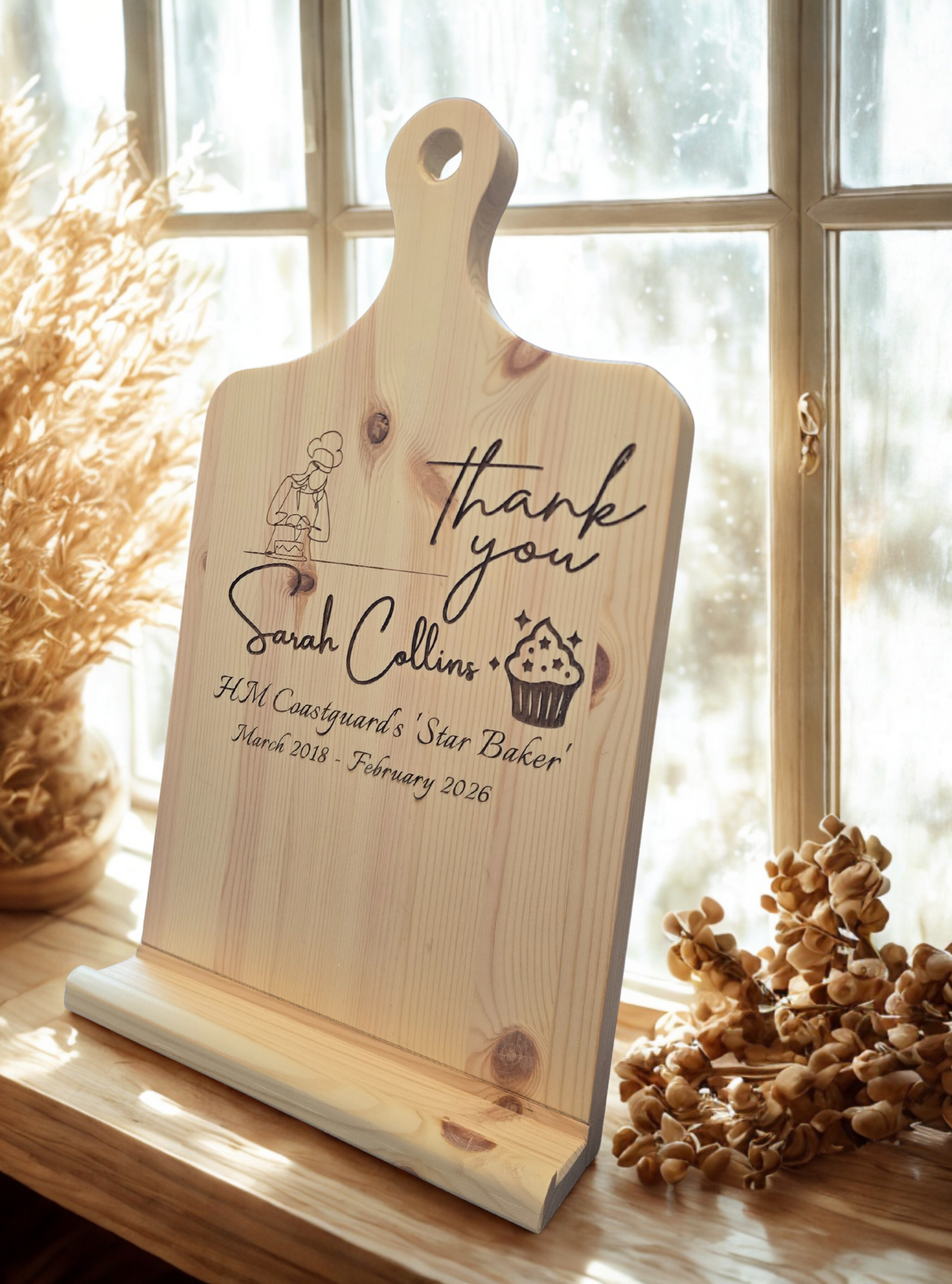 Personalised Wooden Cookbook Stand | Engraved Recipe Book Holder | Handmade Kitchen Book Stand | Custom Gift for Bakers
