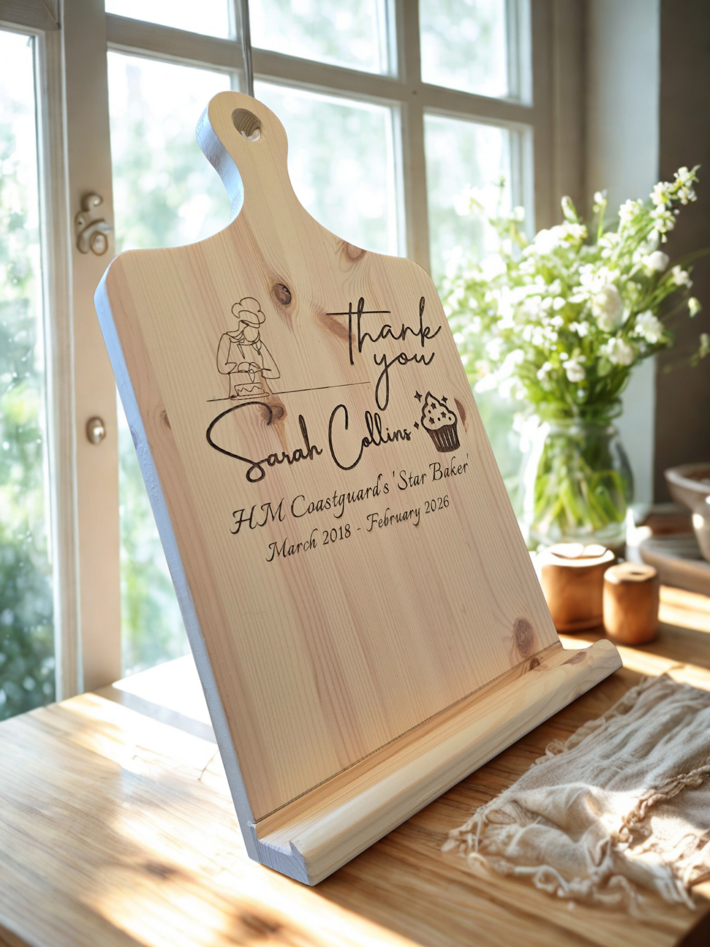 Personalised Wooden Cookbook Stand | Engraved Recipe Book Holder | Handmade Kitchen Book Stand | Custom Gift for Bakers