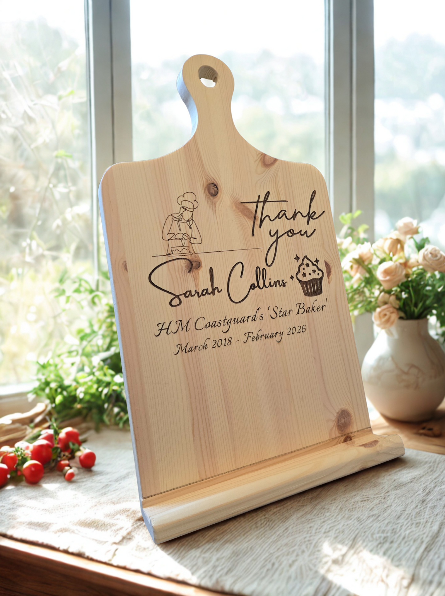 Personalised Wooden Cookbook Stand | Engraved Recipe Book Holder | Handmade Kitchen Book Stand | Custom Gift for Bakers