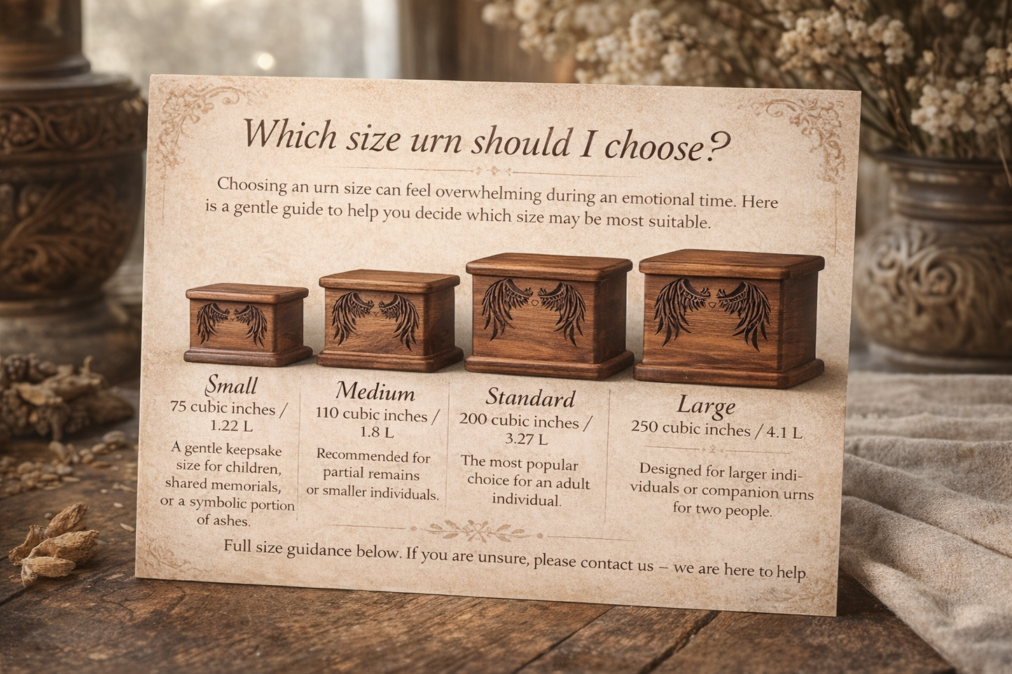 Handcrafted Wooden Memorial Urn with Angel Wings